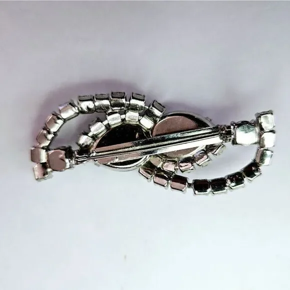 Vintage Large Icy Clear Rhinestone Openwork Prong Set Silver Tone Brooch Pin - Picture 6 of 9